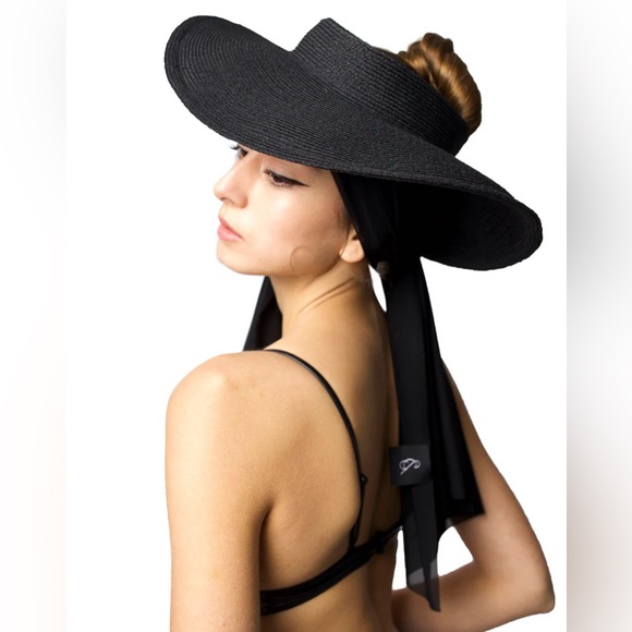 Black Swallow Style Visor with chin tie. Strong black shade in visor - Picture 1 of 6